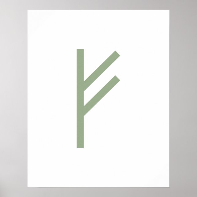 Affiche Fehu géométrique vert (Prospérité) Rune viking (Devant)