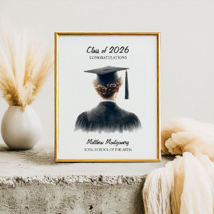 Affiche Félicitations au diplômé blond aux cheveux bouclés