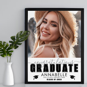 Affiche Félicitations Black White Photo Graduation Party