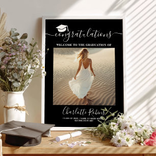 Affiche Félicitations Boho Graduation Welcome Photo Sign