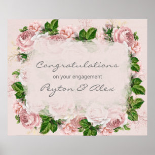 Affiche Félicitations de fiançailles florales rose tendre