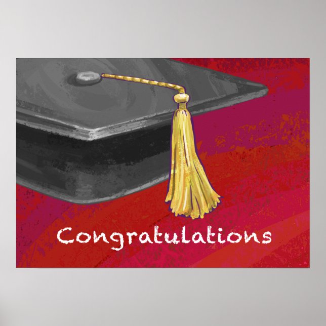 Affiche Félicitations Diplômé Noir et Rouge (Devant)