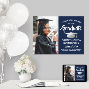 Affiche Félicitations Diplômé Photo Marine Bleu Blanc Grad