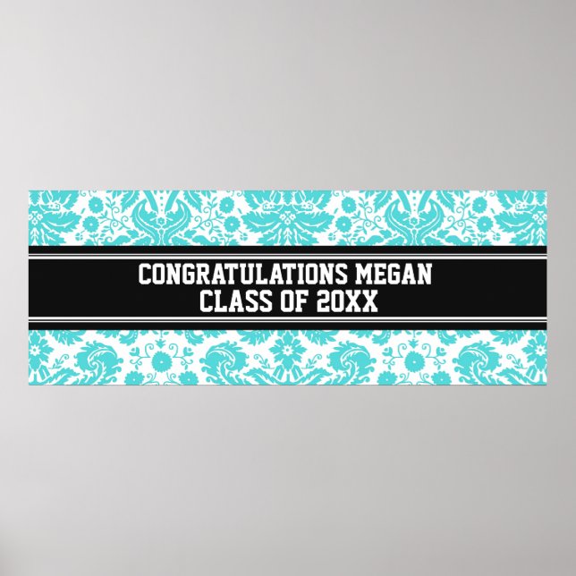 Affiche Félicitations Graduation Custom Name Banner Aqua (Devant)
