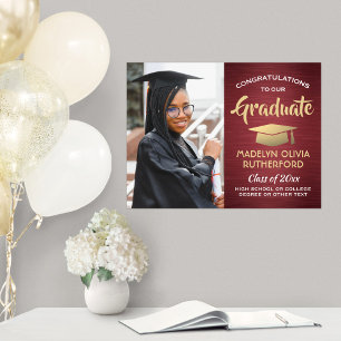 Affiche Félicitations Photo Brossé Bourgogne & Gold Gradua