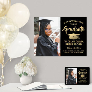 Affiche Félicitations Photo Elegant Black and Gold Graduat