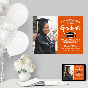 Affiche Félicitations Photo Orange noir et blanc Graduatio