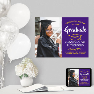 Affiche Félicitations Photo Purple Gold Jaune Blanc Gradua
