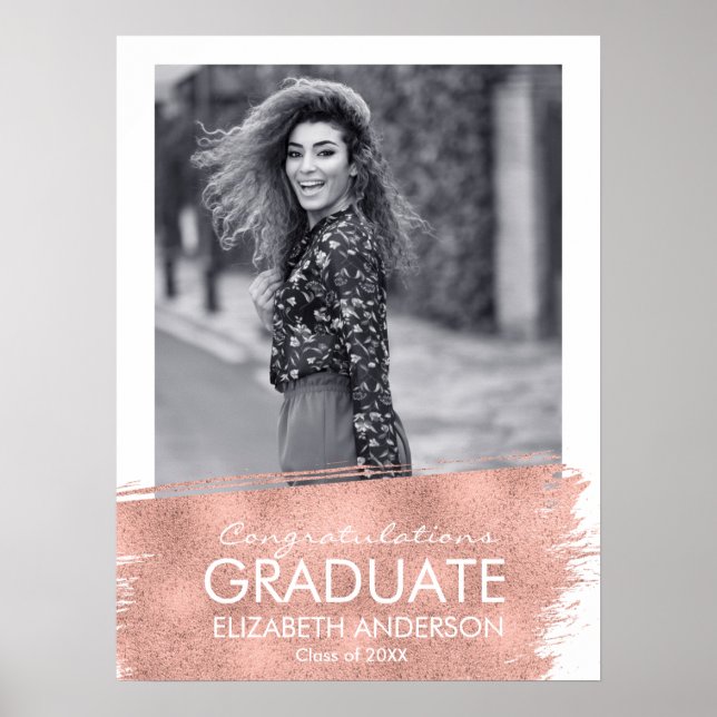 Affiche Félicitations Rose Gold Photo Graduation Sign (Devant)