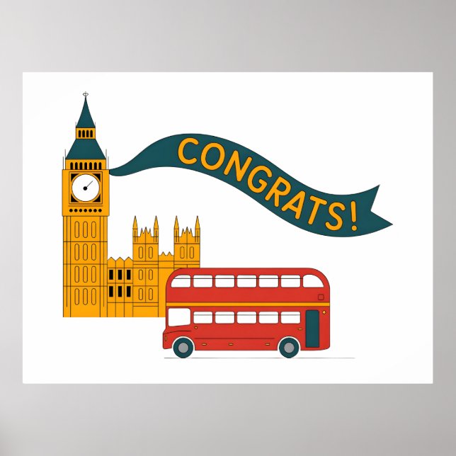 Affiche Félicitations sur le thème de Londres avec Big Ben (Devant)