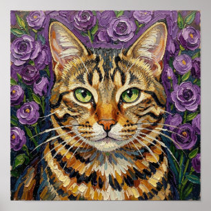 Affiche Félin & Floral   Artistique et Mignon Chat 