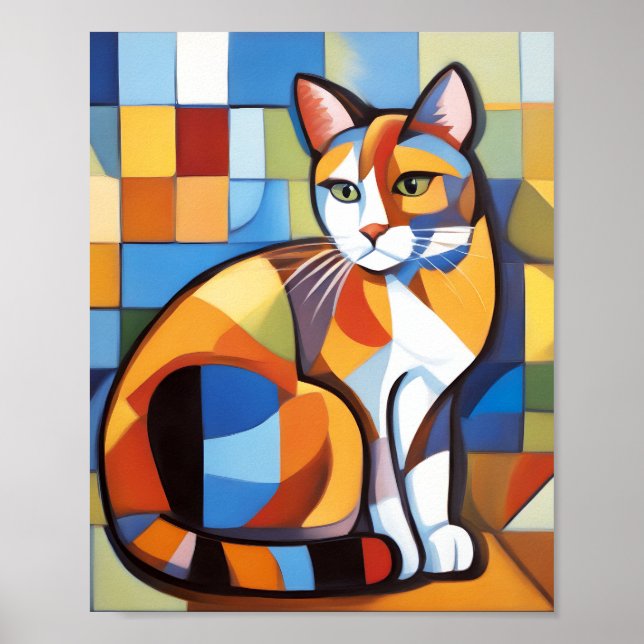 Affiche Feline Abstraite Beauté Calico Cat Cubist (Devant)