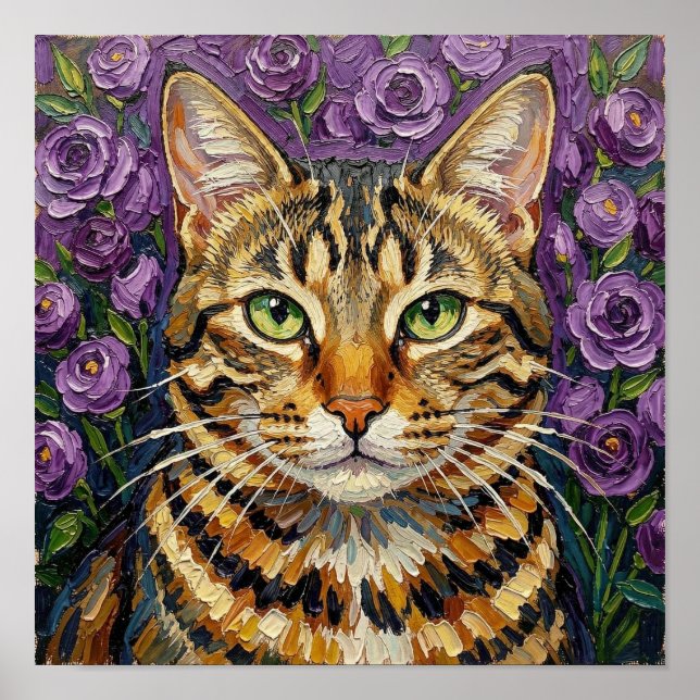Affiche Feline & Floral | Cute Artistic Cat  (Devant)