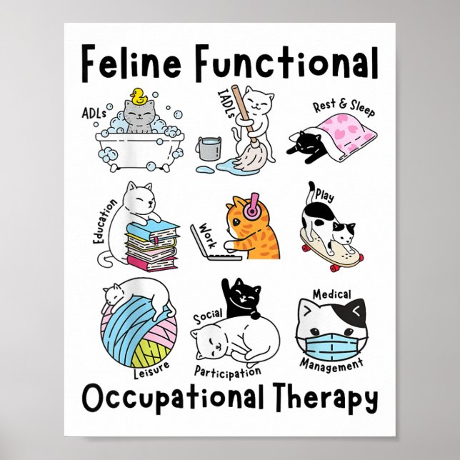 Affiche Feline Fun Chat ergothérapie fonctionnelle Ot (Devant)