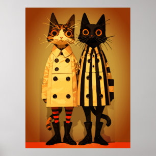 Affiche Félins à la Mode – Manteaux et Bottes Originaux po