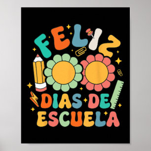 Affiche Feliz 100 Dias De Escuela Maestra Bilingue Espagno