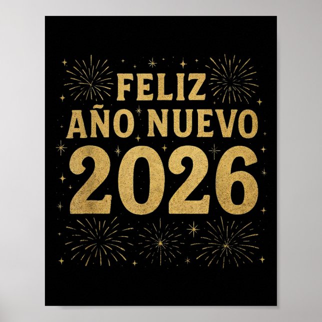 Affiche Feliz Año Nuevo 2026 Spanish New Year Gold Firewor (Devant)