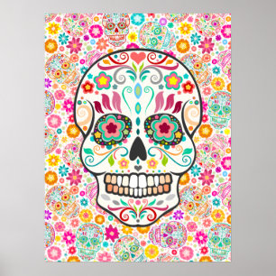 Affiche Feliz Muertos - crânes de fête de sucre sur le