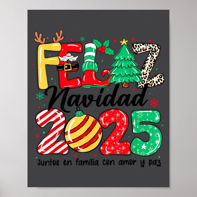 Affiche Feliz Navidad 2025 Spanish Christmas Mexican Famil (Devant)