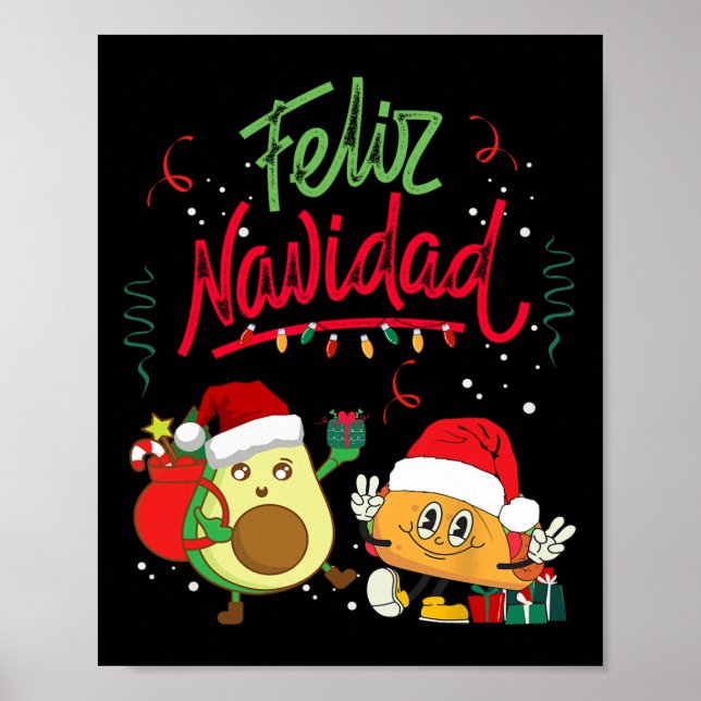 Affiche Feliz Navidad Avocado Tacos Hommes de Noël mexicai (Devant)