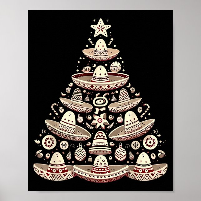Affiche Feliz Navidad Mexican Sombrero Christmas Tree Men  (Devant)