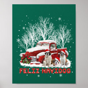 Affiche Feliz Navidog Saint Bernard Amoureux de les chiens