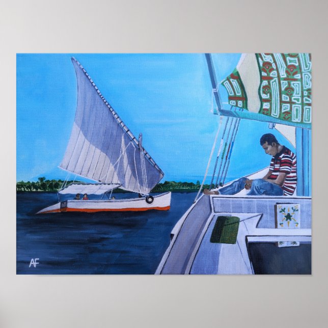 Affiche Feluccas sur le Nil Peinture par Alfred Fox (Devant)