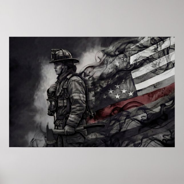 Affiche Female Firefighter Red Line American Flag Tribute (Devant)