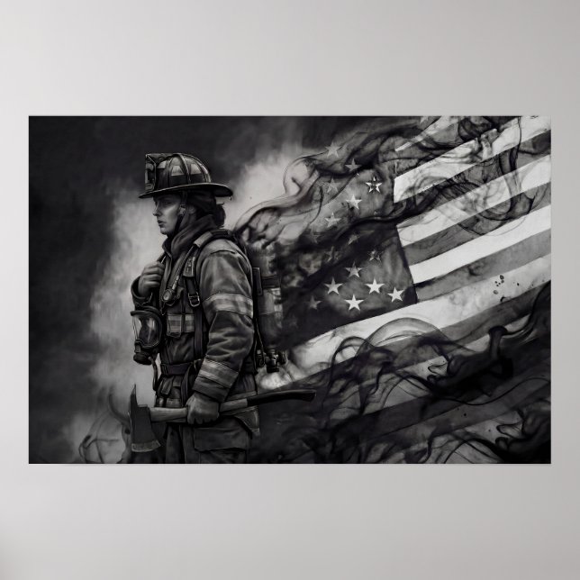 Affiche Female Firefighter Smoke American Flag Tribute (Devant)