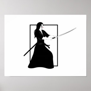 Affiche Female Samurai Warrior with Sword