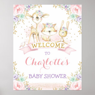 Affiche Feminine Rose Purple Mint Bois Animaux Bienvenue