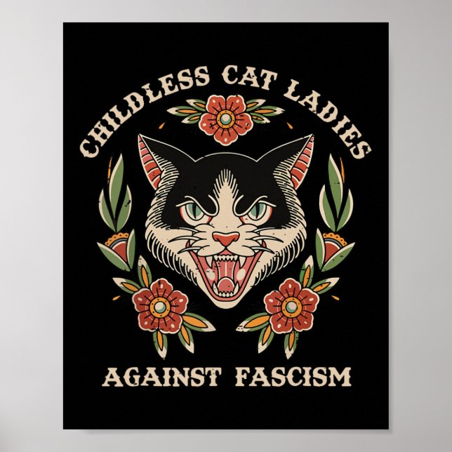 Affiche Feminist Funny Cat Lady Against Fascism 2024 (Devant)
