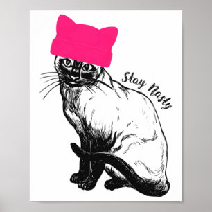 Affiche Feminist Résiste Chat Rose Casquette Restez Nasty
