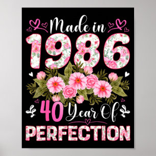 Affiche Femme 40 Ans Fabriquée En 1986 Florale 40e Anniver
