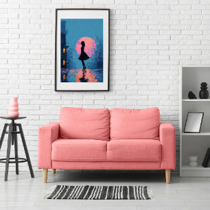 Affiche Femme à la Lune Rose Impressionniste Bubble Gum Bu
