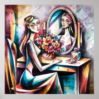 Femme À La Table À Habiller Art Moderne De Beauté