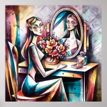 Femme À La Table À Habiller Art Moderne De Beauté 