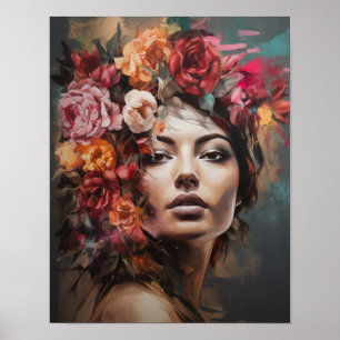 Affiche Femme à l'affiche d'art d'impression de tête de fl