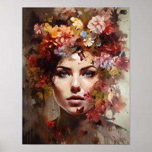 Affiche Femme à l'affiche d'art imprimé de tête de fleur