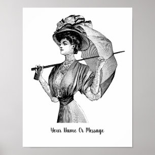 Affiche Femme à l'ombre avec parapluie Art N/B des années