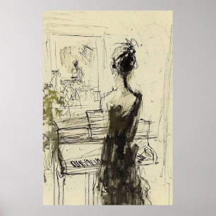 Affiche Femme à Piano Sketch -