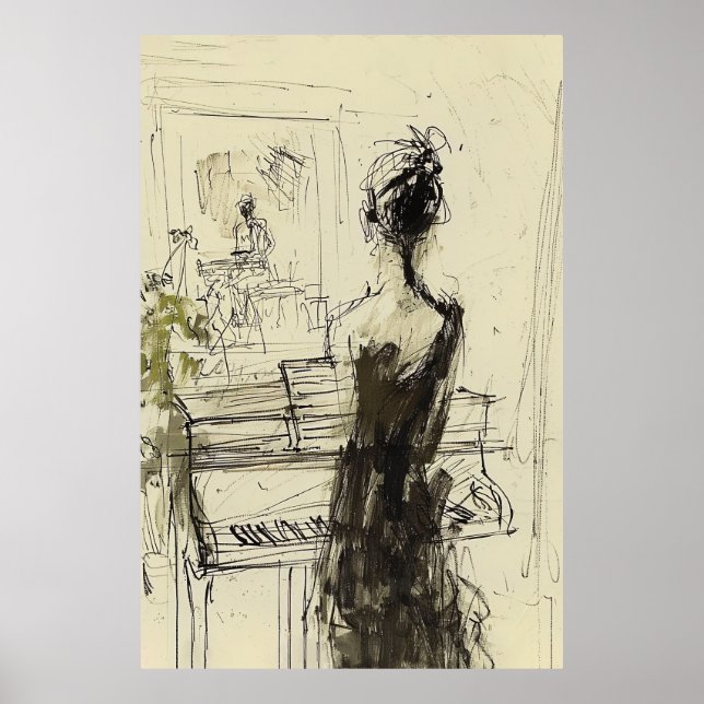Affiche Femme à Piano Sketch - (Devant)