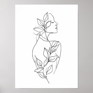 Affiche Femme Abstraite Art Linéaire | Minimaliste Botaniq