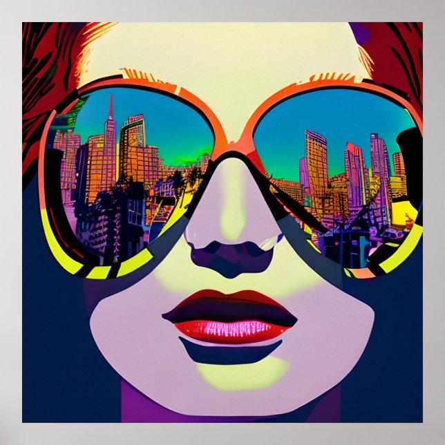 Affiche Femme Abstraite en lunettes de soleil avec réflexi (Devant)