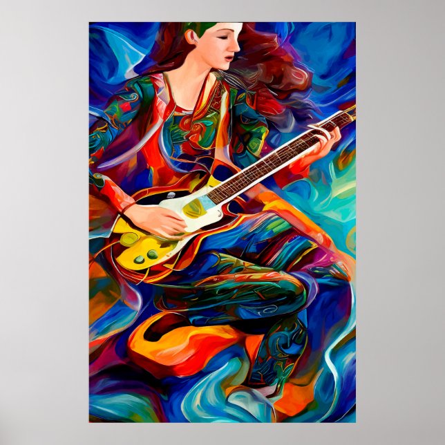 Affiche Femme Abstraite Jouer de la guitare Musique art (Devant)