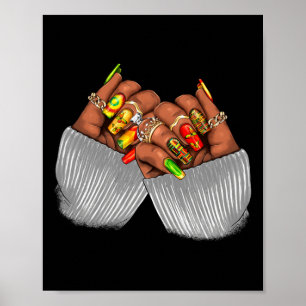 Affiche Femme Africaine Afro Noire Ongles Juneteenth Kente
