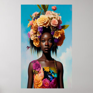 Affiche Femme africaine avec robe florale