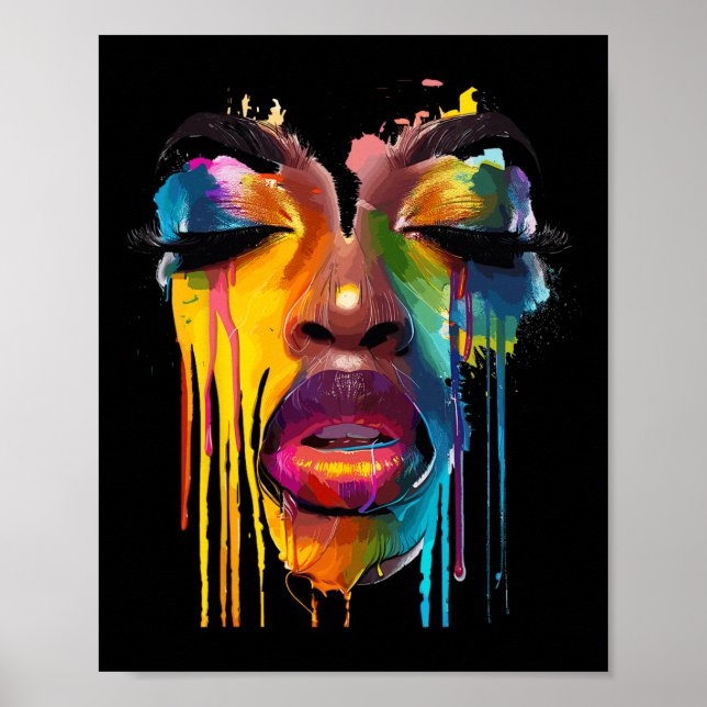 Affiche Femme africaine cool visage peint couleur afro Jun (Devant)