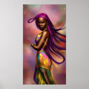 Affiche Femme africaine de fantasy magique aux cheveux col