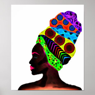 Affiche Femme africaine ethnique avec un turban coloré